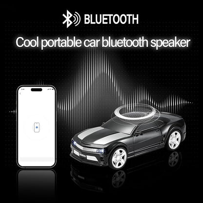 WSTER Sports Car Model Bluetooth Speaker with Stereo Sound, TWS Pairing, LED Party Lights, USB/TF Playback, Movable Wheels, Unique Retro Car Gifts (Black)