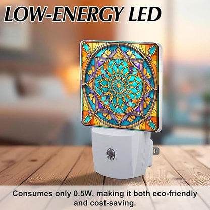 PODMemory Mandala Stained Glass Night Lights Plug into Wall for Room, Mandala Night Light LED for Bedroom
