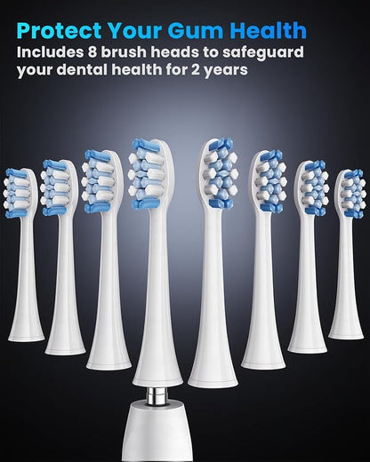 Onlyone Sonic Electric Toothbrush for Adults, Rechargeable Ultrasonic Electric Toothbrush with 8 Brush Heads, Travel Case, Charging Base & Wireless Charging - 5 Modes with Smart Timer