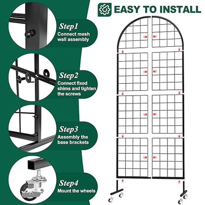 Asee'm Grid Wall Panels Display Stand 2' x 5.2' FT Black Movable Wire Grid Wall Display Rack Heavy Floorstanding Detachable Girdwall Panel with T-Base for Craft Show Rack, Retail Displays 1PCS