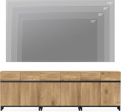 WAMPAT Modern TV Stand for TVs up to 110 inch, 3 in 1 Wood Entertainment Center TV Console Table with Adjustable Shelves and Metal Base for Living Room,Bedroom,Oak