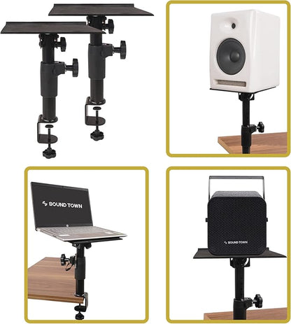 Sound Town 2-Pack Desktop Clamp-On Studio Monitor Speaker Stands with Horizontal/Vertical Speaker Orientation (STSD-DCM-Pair)