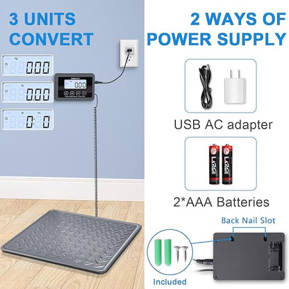 THINKSCALE Shipping Scale, 440lb/1oz Digital Heavy Duty Postal Scale, Strong Steel Platform, Postage Scale with Hold/Tare/LCD Display, Scale for Packages, Luggage Scale, Battery&AC Adapter Included