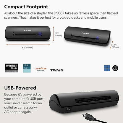 Ambir ImageScan Pro 687-AS Duplex Card Scanner for Windows PC and MAC