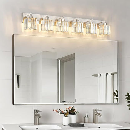FDPBY Modern Vanity Light 6-Lights Brushed Nickel Vanity Light Crystal Bathroom Wall Light Bathroom Light Fixtures