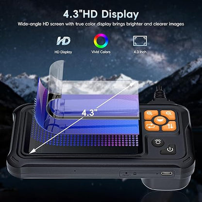 SKYBASIC Industrial Endoscope Borescope Camera with Light, 4.3'' HD Digital Handheld Waterproof Sewer Tools Snake Inspection Camera with 8 LED Lights 32.8FT Semi-Rigid Cable, Cool Gift Gadgets for Men