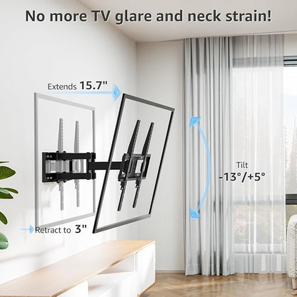 MOUNTUP UL Listed TV Wall Mount, Full Motion TV Mount for Most 26-65 Inch Flat/Curved TVs Fit 16" Wood Stud, Wall Mount TVs Bracket with Dual Swivel Articulating Arm Max VESA 400x400mm up to 88 LBS