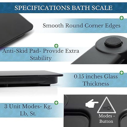 Moss & Stone Black Digital Bathroom Scale for Body Weight, Smart Step-On Technology, Backlit LCD Display, High Accuracy Weight Scale 400lb/180kg, Glass Slim Design, Auto On/Off, Home Use
