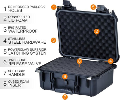 MEIJIA Portable All Weather Waterproof Protective Case,Hard Case,Camera Case With Customized Fit Foam,Fit Use of Drones,Camera,Equipments,Pistols,Elegant Black,13.35 x11.63x5.98inches