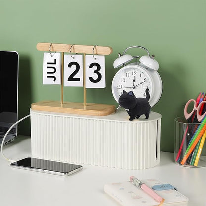 RAMFIYN Large Cable Organizer Box for Power Strips, Surge Protectors, Chargers, TV Computer Wires - White