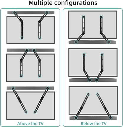 HCMOUNTING Soundbar Mount Bracket, Sound Bar Mounts Under TV or Above TV Fits Most Sound Bars Up to 20 Lbs, Soundbar TV Mount with 180° Adjustable Extension Plates and L-Shaped Hooks