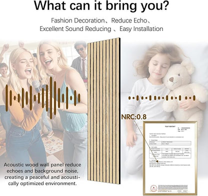 ARMURO Wood Slat Wall Panel 2 PCS - Extra-Long Wood Wall Panels for Soundproof Home & Office, Easy Peel and Stick Acoustic Panels for Noise Cancelling (Oak 11.8"W x 94.5"L)