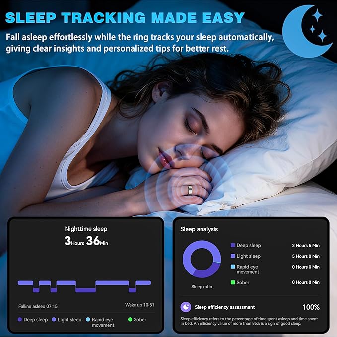 S SECRETTOP Smart Ring for Women - Health and Fitness Tracker with Heart Rate, SpO2, Sleep Monitoring, Calories, IP68 Waterproof Pedometer for Exercise (Silver 10)