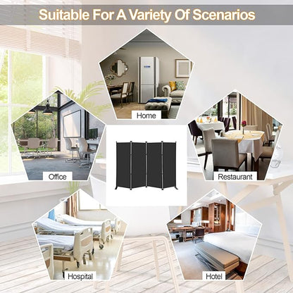 MAYOLIAH 4 Panel Room Divider Screen 6Ft Tall Foldable Privacy Dividers Indoor Wall Partition Room Separator Black