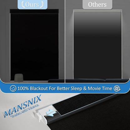 MANSNIX Smart Motorized Blinds with Remote, Cordless No-Drill Automatic Roller Shades, Blackout Electric Blind for Windows, Black, 30 x 72