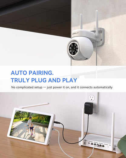 VORGUT Wireless Security Camera System with 10" LCD Monitor, 2PCS 3MP PTZ Outdoor Camera for Home Surveillance, 10CH NVR with 500G HDD,Auto Tracking,Human Detection,Color Night Vision,No Monthly Fee