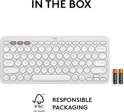 Logitech Pebble Keys 2 K380s, Multi-Device Bluetooth Wireless Keyboard with Customizable Shortcuts, Slim and Portable, Easy-Switch for Windows, macOS, iPadOS, Android, Chrome OS - Tonal White