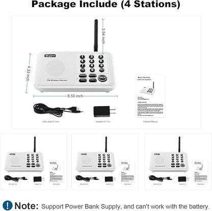 Wuloo Intercoms Wireless for Home 5280 Feet Range 10 Channel 3 Code, Wireless Intercom System for Home House Business Office, Room to Room Intercom, Home Communication System (4 Units Set, White)
