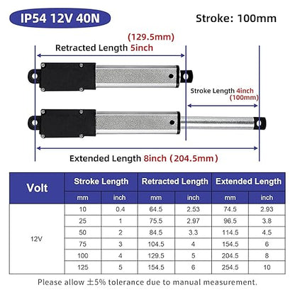 4 Inch 9lbs Mini Stroke 12V Electric Linear Actuator 0.6"/sec Linear Motion Actuator with Brackets for Cabinets, Robotics, Home Automation, Window Opener(40N, 100mm)