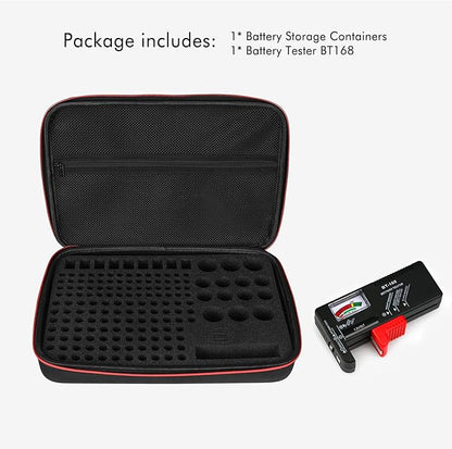 keabys Battery Organizer Holder Storage Case with Tester,Waterproof Carrying Case Bag,Battery Vault Box for Garage Organization Holds 199+ Batteries AA AAA C D 9V (Batteries are Not Included) (200+)