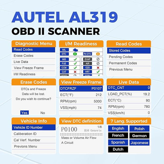Autel Professional OBD2 Scanner AL319 Code Reader, Enhanced Check and Reset Engine Fault Code, Live Data, Freeze Frame, CAN Car Diagnostic Scan Tools for All OBDII Vehicles After 1996, 2026 Upgraded