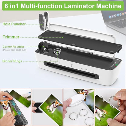 Laminator Machine with Laminating Sheets A4 Portable Thermal Lamination 9-Inch Laminate for Personal Office School Home Use, 6 in 1 Laminater Quick Warm Up Never Jam
