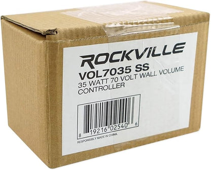 Rockville VOL7035 SS 35 Watt 70v Wall Volume Control Zone Controller, Stainless Steel, 12-Step Attenuation, Euro-Block Connector, for Commercial Audio Systems