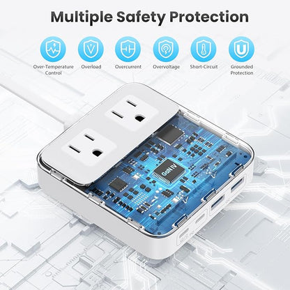 135W Charging Station USB C Power Strip,6-in-1 GaN USB C Charger Block with Plug &5ft Cord,2 AC,2 USB-A,2 USB-C,PD 65W Laptop Charger for MacBook,iPhone 16/15/14,Desktop Fast Charging for Home,Office