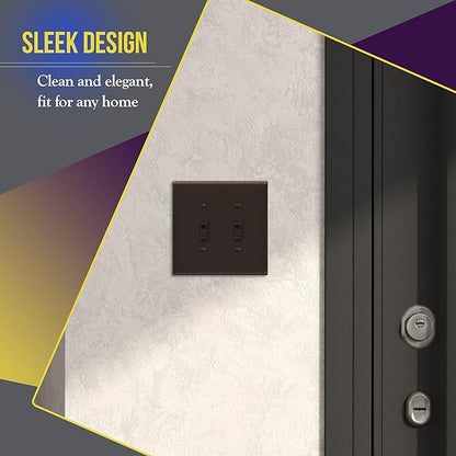 ENERLITES Toggle Light Switch Wall Plate, Gloss Finish, Midway Size 2-Gang 4.88" x 4.92", Unbreakable Polycarbonate Thermoplastic, UL Listed, 8812M-BR, Brown
