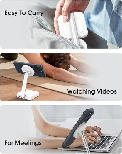 Wireless Charging Station for Magsafe Charger,Portable Wireless Charger for iPhone 16 15 14 13 12 Pro Max/AirPods Pro 4 3 2,Faster Magnetic Charger Stand,Foldable Travel Phone Holder Adjustable Angle