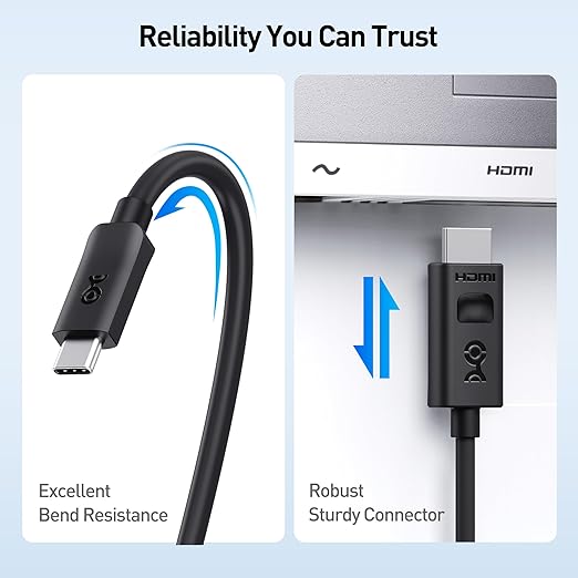 Cable Matters Unidirectional USB C to HDMI 2.1 Cable - 10ft, Support 4K@240Hz and 8K@60Hz, HDR - Thunderbolt 4, Thunderbolt 5, USB 4 Compatible with MacBook Pro, XPS, ThinkPad - Max 4K@60Hz on macOS