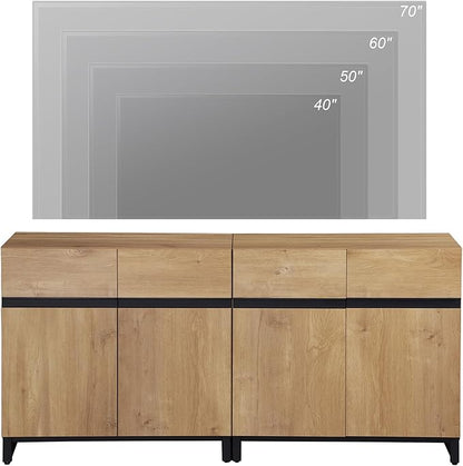WAMPAT Modern TV Stand for TVs up to 70 inch, 2 in 1 Entertainment Center TV Console with Adjustable Shelves and Metal Base for Living Room,Bedroom,Oak