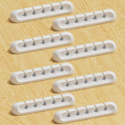 USB Cable Organizer Clips Cord Holder,8 Packs (5-Slots) White Self Adhesive Desk Cord Cable Management