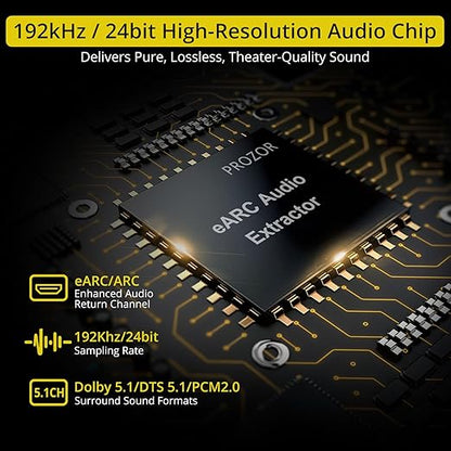 PROZOR eARC/ARC to Optical Audio Extractor, Enhanced eARC Audio Converter Supports Dolby/DTS 5.1, 192KHz HDMI eARC/ARC to Optical Toslink Adapter for TV to Soundbar Amplifier Home Theater