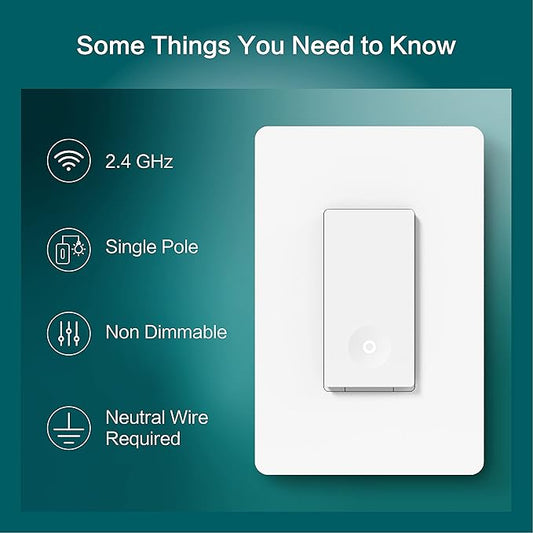 TREATLIFE Smart Switch 4 Pack, 2.4Ghz WiFi Light Switch Single-Pole, Neutral Wire Required, Works with Alexa, Google Home and SmartThings, Smart Home Remote Control, FCC Listed