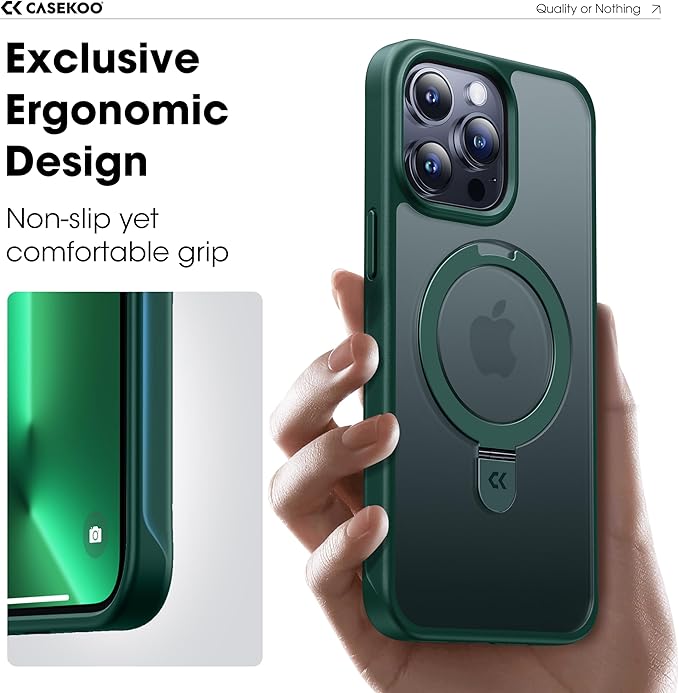 CASEKOO Designed for iPhone 13 Pro Max Case with Magnetic Invisible Stand [Military Drop Protection] [Compatible with MagSafe] Shockproof Translucent Matte Slim Promax Phone Cover 6.7", Green