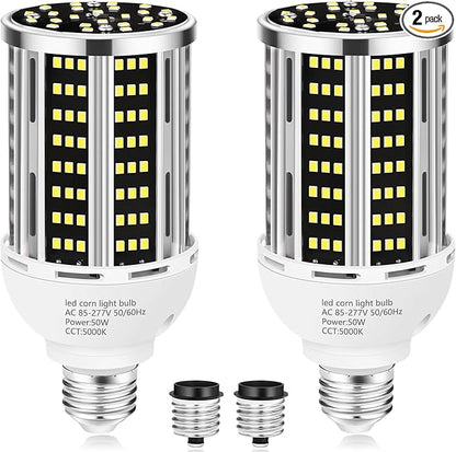 YANYCN 50W 2 Pack LED Corn Light Bulb,5000K Daylight 6500LM(500W Equivalent) Commercial GradeE26/E39 Medium Mogul Base LED Lamp,Large Area Lights for Outdoor Indoor Garage Warehouse Factory Bay Light