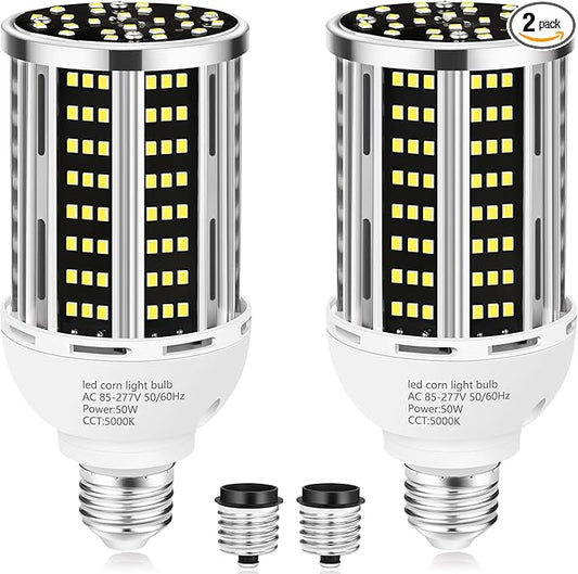 YANYCN 50W 2 Pack LED Corn Light Bulb,5000K Daylight 6500LM(500W Equivalent) Commercial GradeE26/E39 Medium Mogul Base LED Lamp,Large Area Lights for Outdoor Indoor Garage Warehouse Factory Bay Light