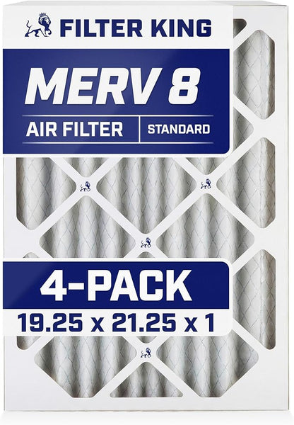 Filter King 19.25x21.25x1 Air Filter | 4-PACK | MERV 8 HVAC Pleated A/C Furnace Filters | MADE IN USA | Actual Size: 19.25 x 21.25 x .75"