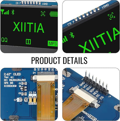 XIITIA 2pcs 2.42 inch 128x64 OLED LCD Display Module SSD1309 7 Pin SPI/IIC I2C Serial Interface for Arduino UNO R3 (Green Light)