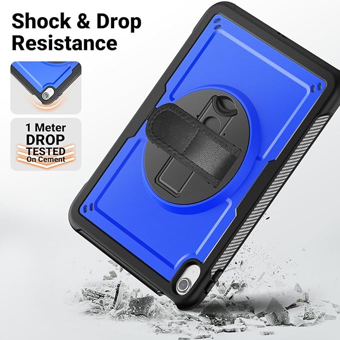 SCSVPN Case for iPad (A16) 11th Generation 11 Inch 2025 / 10th Generation 10.9 Inch 2022, Shockproof Protective Case with Screen Protector, Pencil Holder, Rotating Stand, Hand/Shoulder Strap - Blue