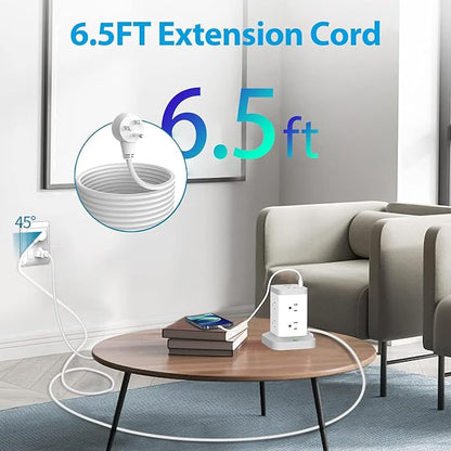 BEVA Surge Protector Tower with 8 AC & 4 USB(USB-C) Ports, 6.5 FT Extension Cord - Charging Station for Office & Dorm Room