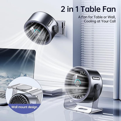 Coolhill USB Desk Fan for Bedroom: 100 Speeds Digital Display Quiet Table Fan with Turbo Airflow, 120° Rotating Small Rechargeable Battery Desktop Fans for Bedroom Home Office (Black)