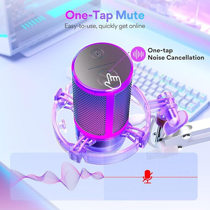 MAONO USB Gaming Microphone with Noise Cancellation, RGB Condenser Microphone for Streaming, Podcasts, Twitch, YouTube, Discord, PC, Computer, Mac, PS4, PS5, DGM20S Purple
