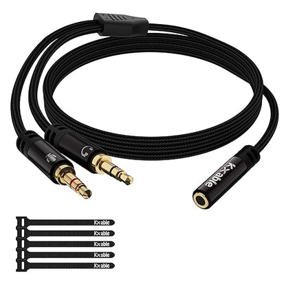 Kxable Headphone Splitter for Computer, 3.5mm Female to Dual 3.5mm Male Audio Splitter Cable, Stereo Jack Earphones Headset to PC Laptop Adapter, 1/8inch 2-in-1 Y Separator Aux Dongle Converters, 1FT