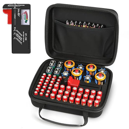 Arkeiliy Battery Organizer, Battery Organizer Storage Case with Tester BT-168, Waterproof Battery Holder Box Holds, Battery Case Organizer 60+ AA AAA C D 9V Batteries (Batteries are Not Included)