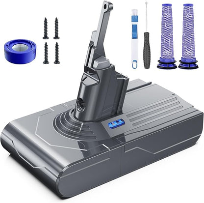 Battery Replacement for V8, 21.6V 8000mAh Li-ion Battery, Compatible with SV10 V8 Animal V8Motorhead V8Absolute V8Carbon Fiber V8Fluffy Series Cordless Vacuum, 1 Post-Filter and 2 Pre-Filters