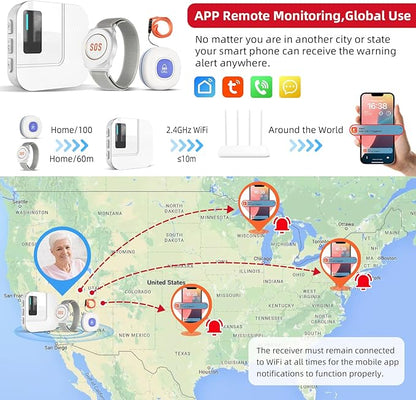 CallToU Wi-Fi Wireless Caregiver Pager Call Button for Elderly at Home , APP Emergency Alert for Seniors, Patients, and The Disabled (TY01WH-06W 3-1)