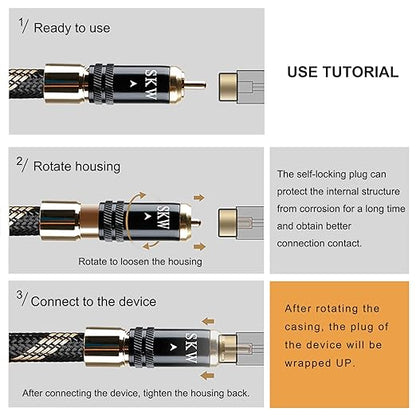 SKW Audiophiles Subwoofer Lock RCA Cable RCA to RCA Multiple Shield with Ultra-high Purity Copper Digital Coaxial Cable for HiFi Systems 6.5ft/2m