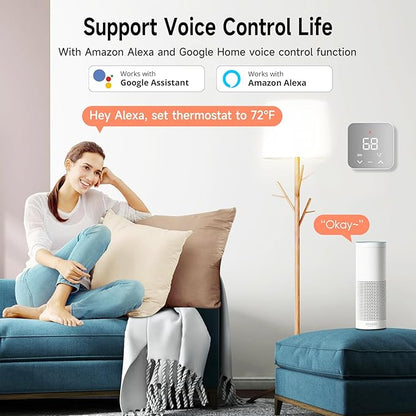 Smart Thermostat for House, WiFi Thermostat Compatible with Alexa and Google Assistant,7day x 8period Programmable Control Tuya/Smart Life, Energy Saving, C-Wire Require